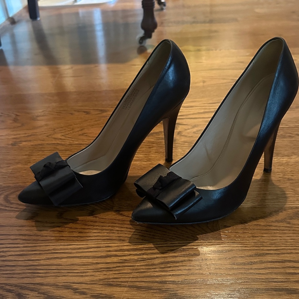 J. Crew Black Heels with Bow Detail